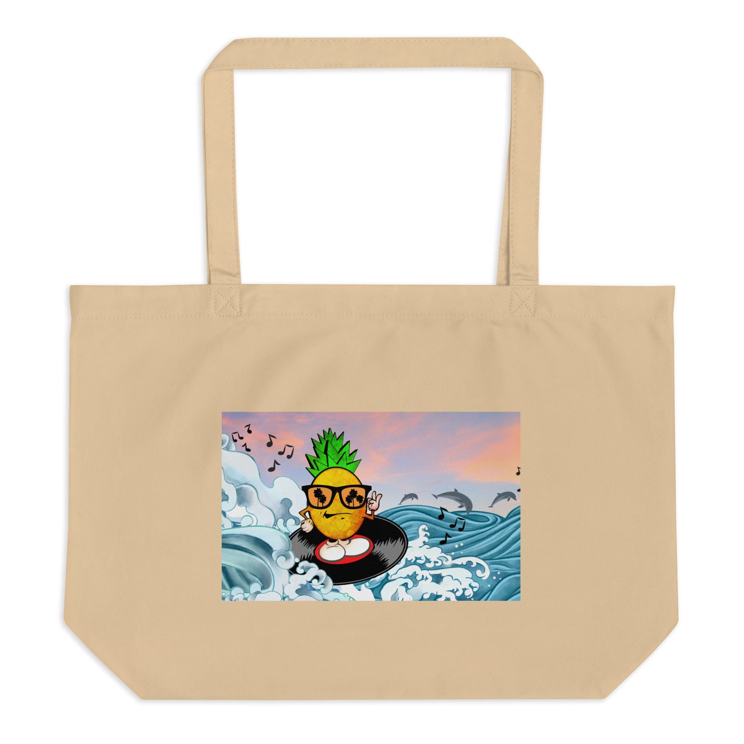 T - SURFING PINEAPPLE MAN- Medium size organic beach bag