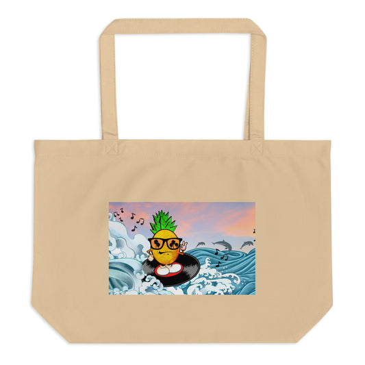 T - SURFING PINEAPPLE MAN-  Medium size organic beach bag